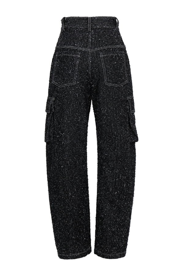 YIBRI Enzyme-Washed Denim Cargo Trousers