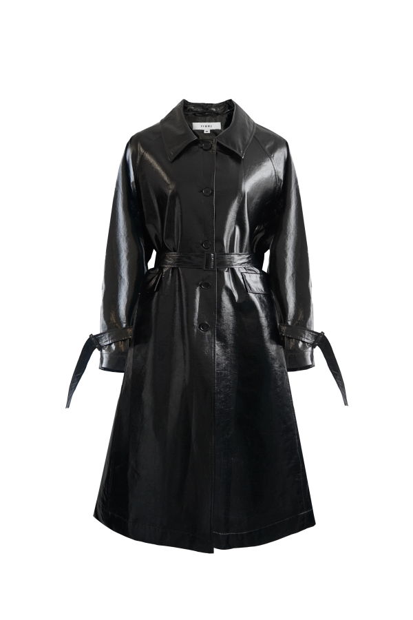 YIBRI Glossy Black Long Trench Coat