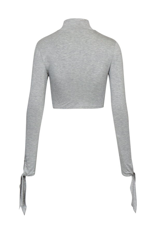 YIBRI Grey Draped Jersey Crop Top - Gray