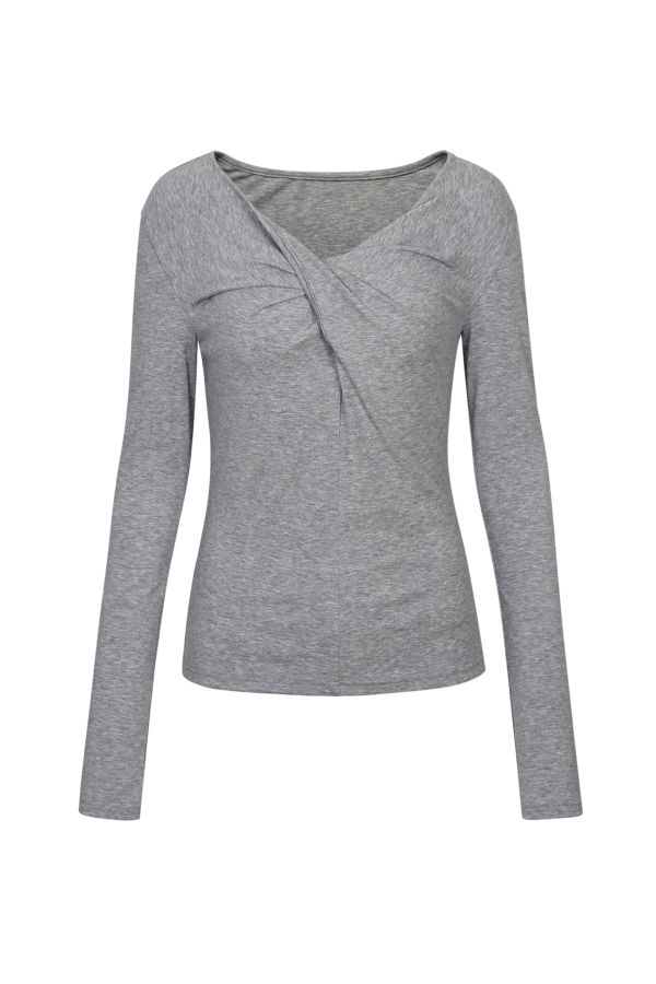 YIBRI Grey Twisted Long Jersey Sleeve Top