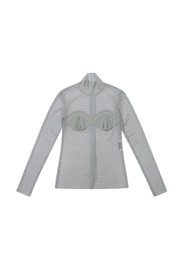 YIBRI Long-Sleeved Turtleneck Top - Mist Blue