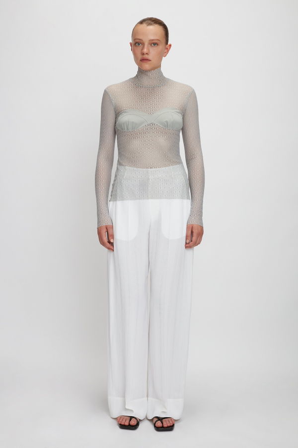 YIBRI Long-Sleeved Turtleneck Top - Mist Blue