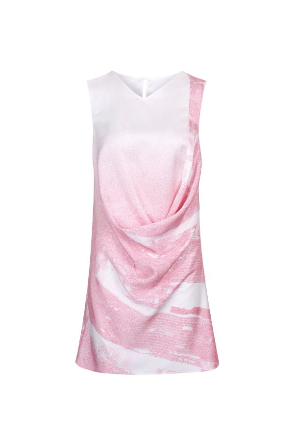 YIBRI Pink Waterscape Draped Mini Dress