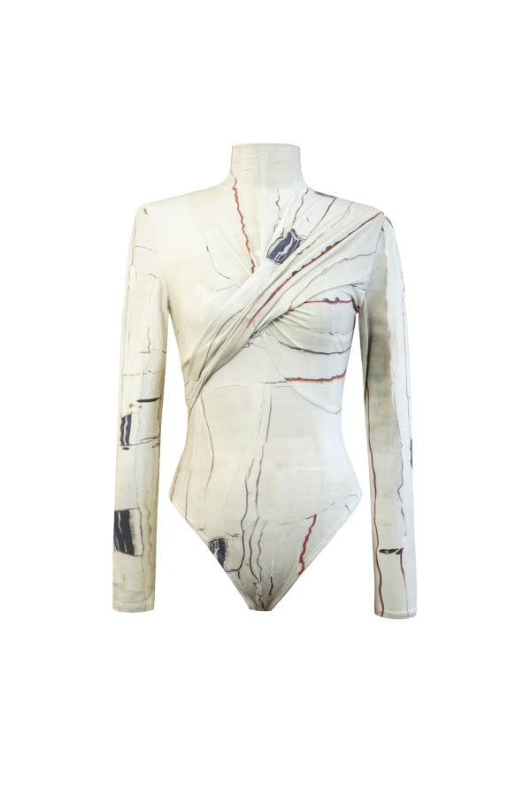 YIBRI Printed Stretchy Open-Back Bodysuit