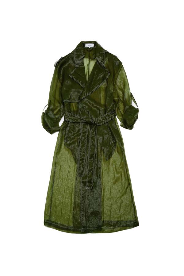 YIBRI Sheer Green Nylon Trench Coat