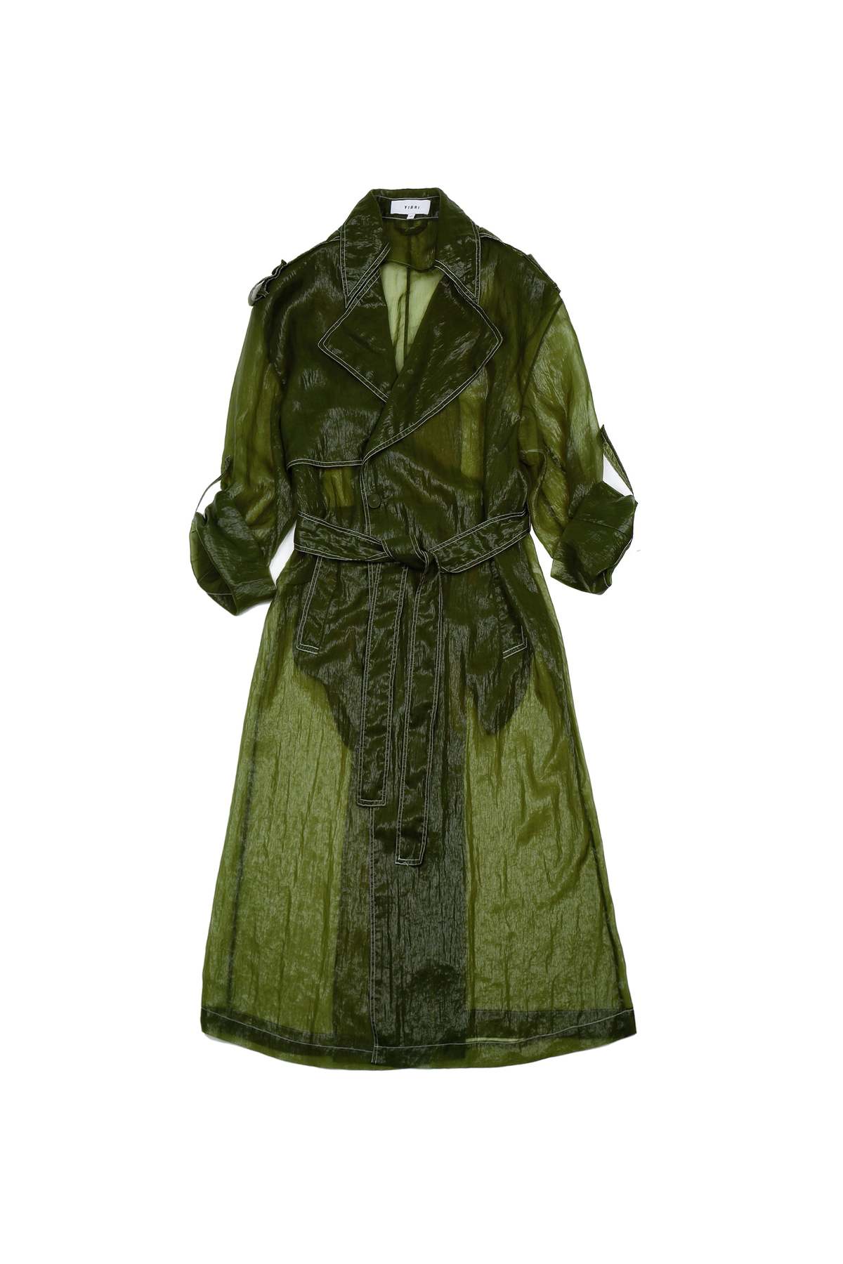 YIBRI Sheer Green Nylon Trench Coat - Image 1 of 10