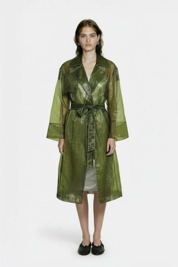 YIBRI Sheer Green Nylon Trench Coat