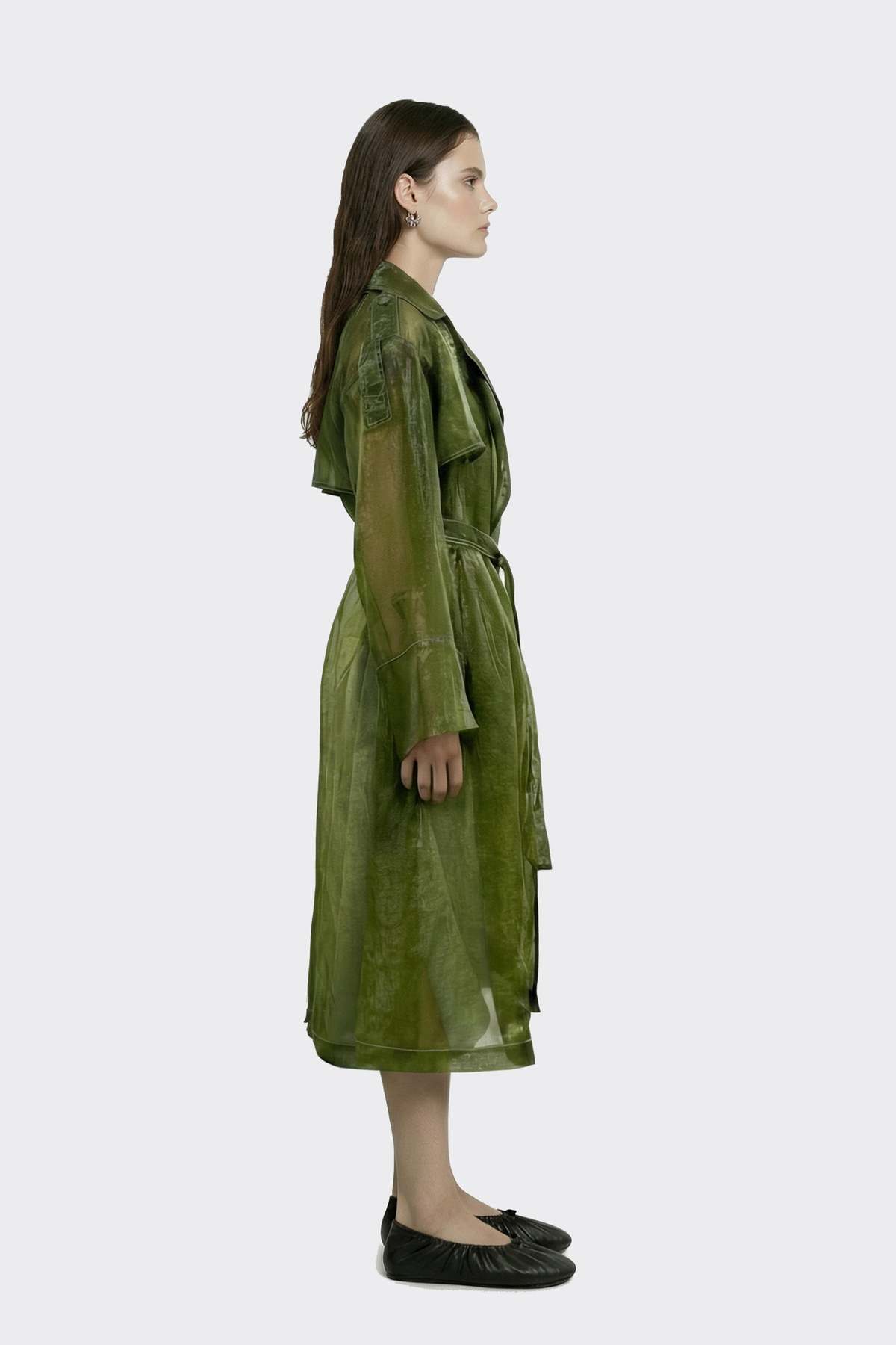 YIBRI Sheer Green Nylon Trench Coat - Image 9 of 10