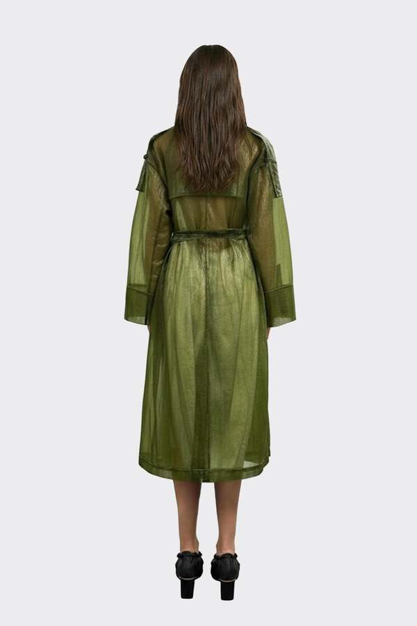 YIBRI Sheer Green Nylon Trench Coat
