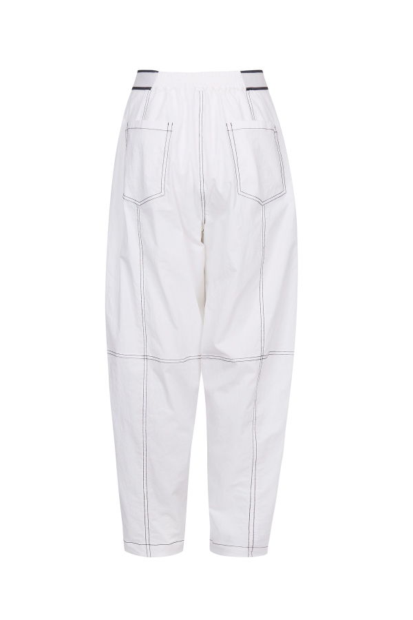 YIBRI Washed White Cotton Contrast Stitch Trousers