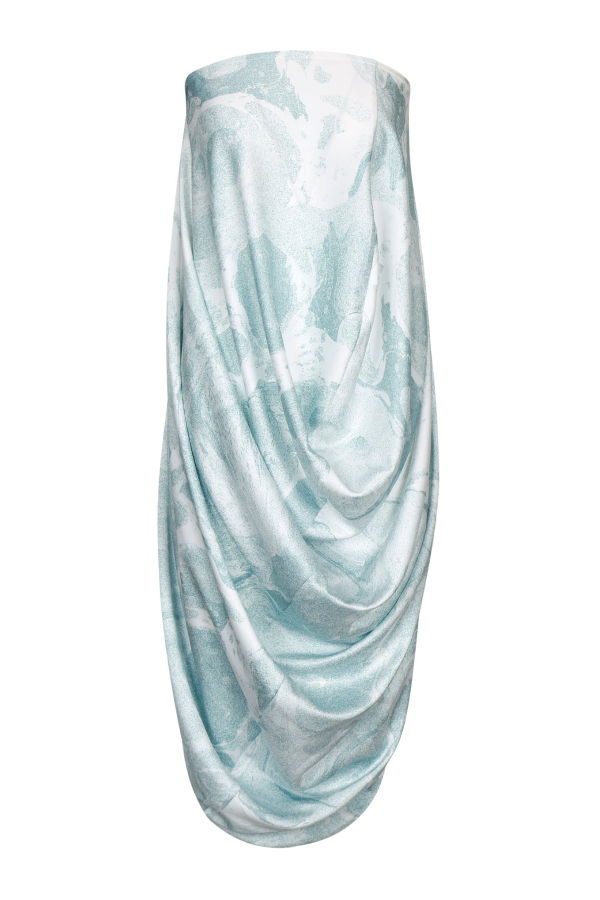 YIBRI Water Lily Printed Strapless Drape Dress