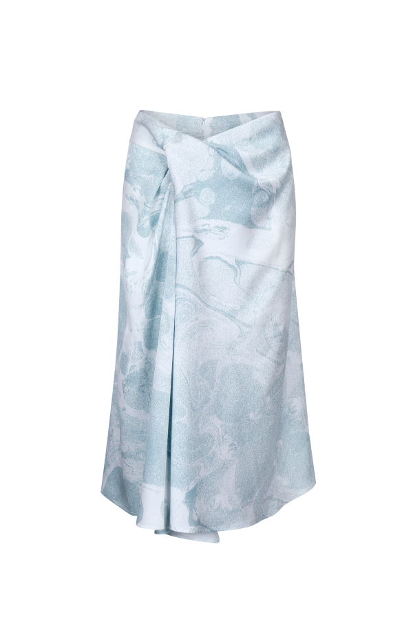 YIBRI White & Green Marbled Water Lily Drape Skirt
