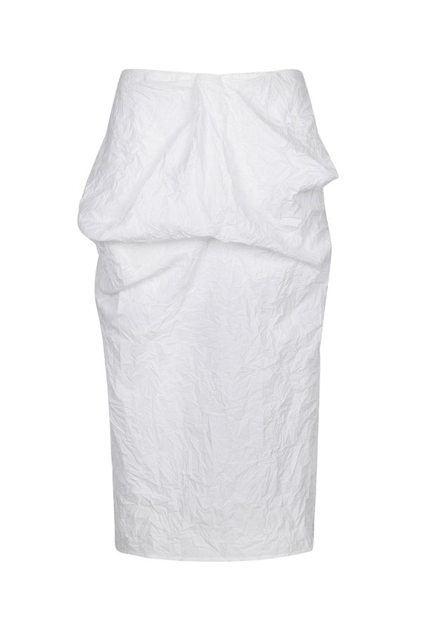 YIBRI White Crinkled Texture Draped Midi Skirt