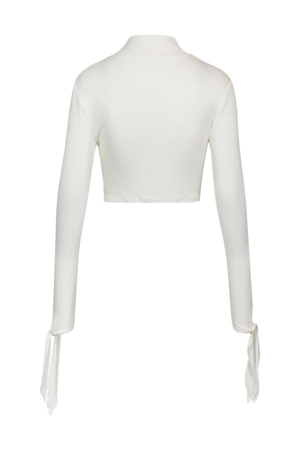 YIBRI White Draped Jersey Crop Top