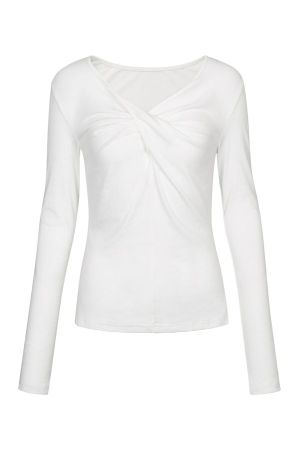 YIBRI White Twisted Long Jersey Sleeve Top