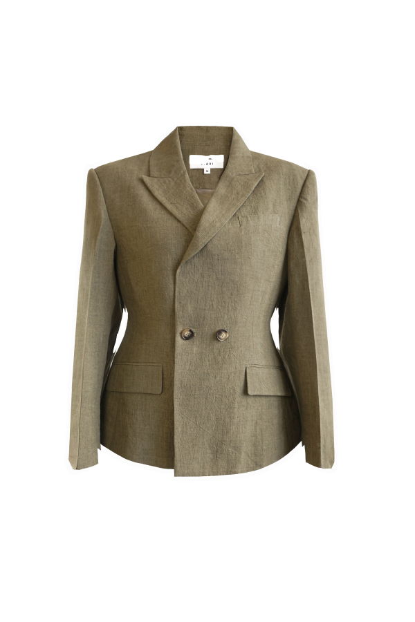 YIBRI Yarn-Dyed Linen Double-Breasted Blazer
