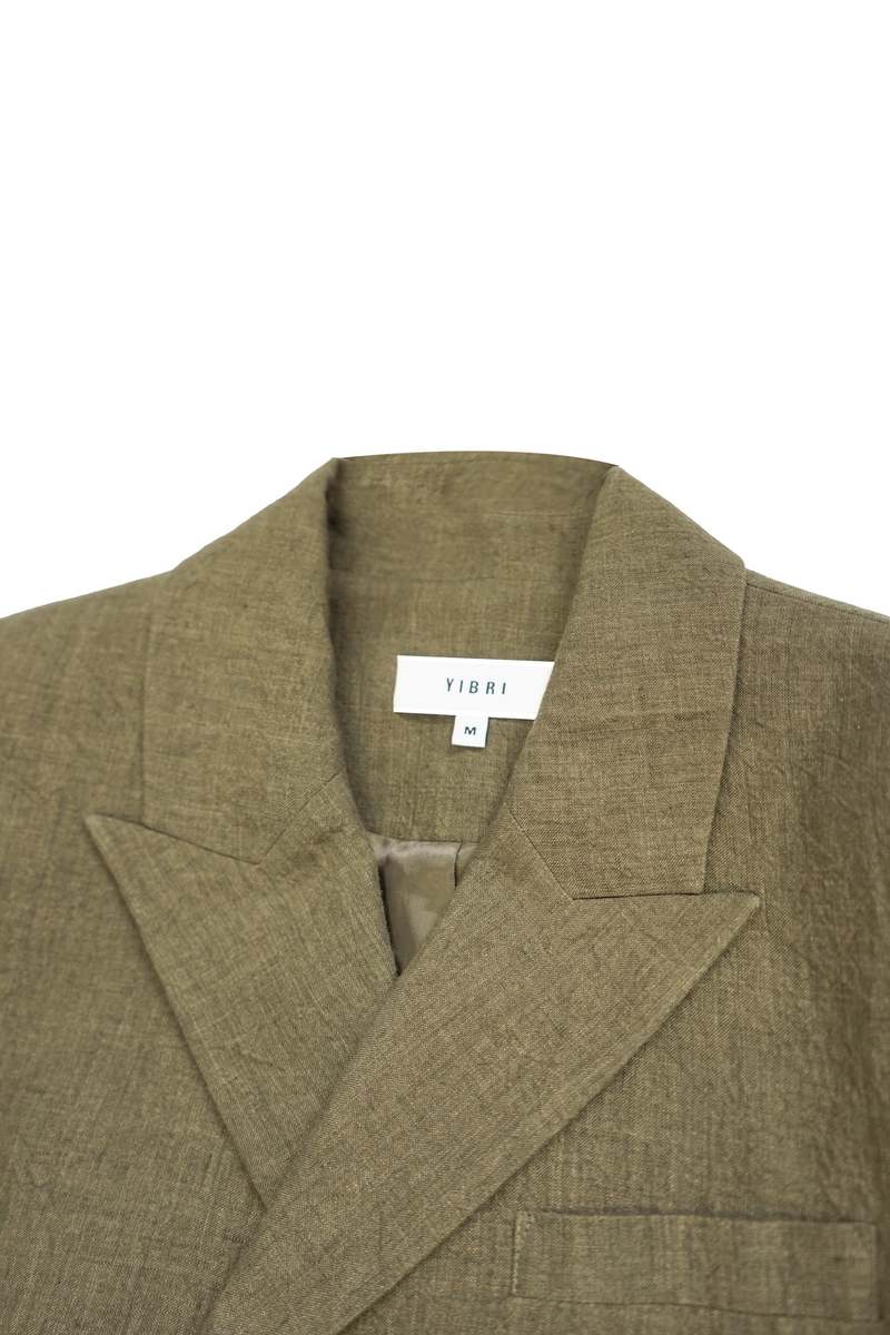 YIBRI Yarn-Dyed Linen Double-Breasted Blazer