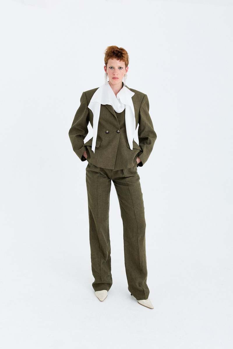 YIBRI Yarn-Dyed Linen Double-Breasted Blazer