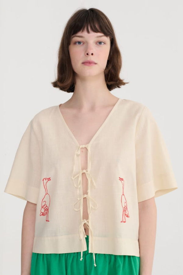 Bobo Choses Embroidery Tied Blouse Blouse - Ecru