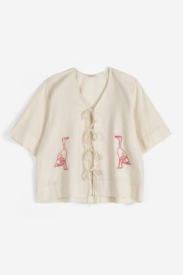 Bobo Choses Embroidery Tied Blouse Blouse - Ecru