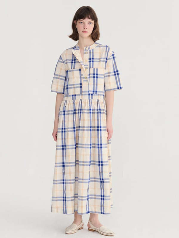 Bobo Choses Tartan Dress - Ecru Blue
