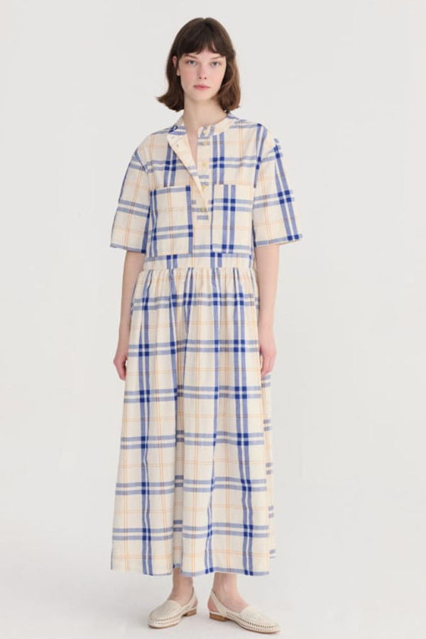 Bobo Choses Tartan Dress - Ecru Blue