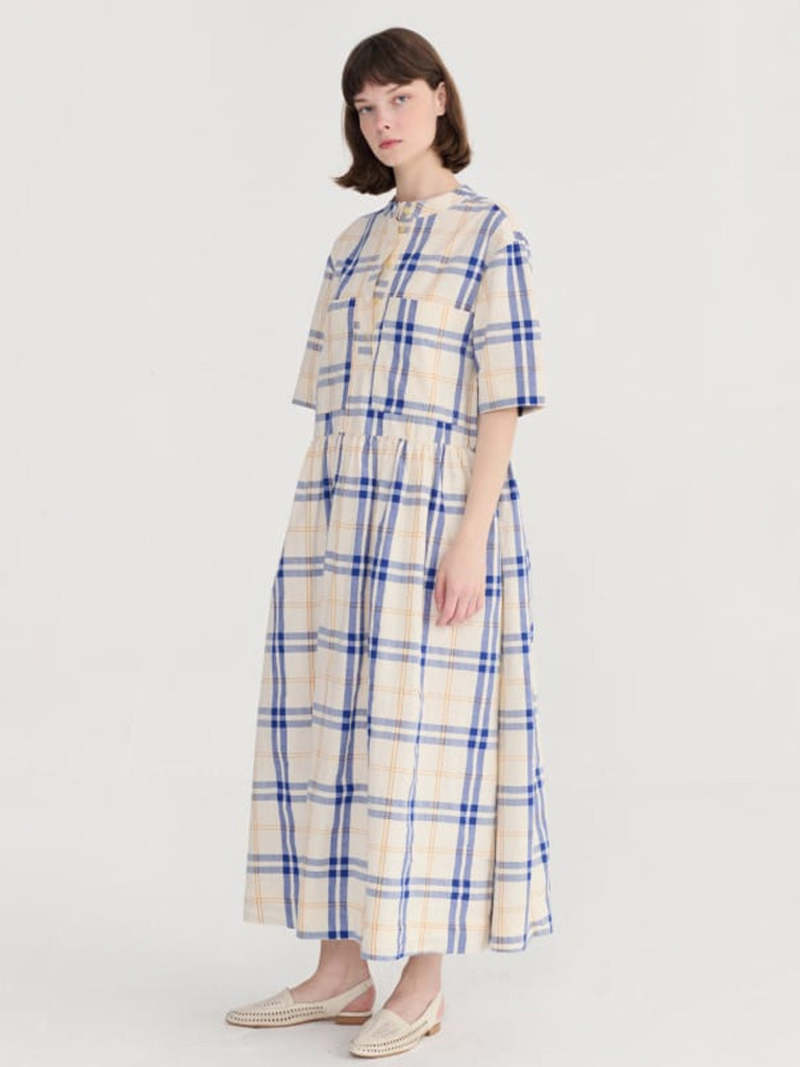Bobo Choses Tartan Dress - Ecru Blue