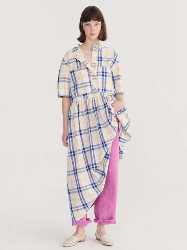 Bobo Choses Tartan Dress - Ecru Blue