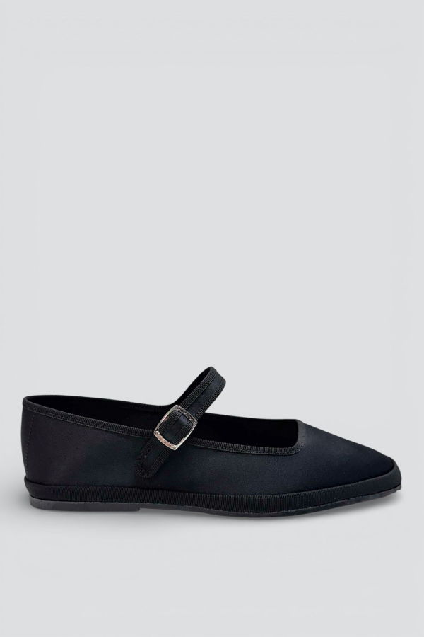 Drogheria Crivellini Black Satin Square Toe Mary Jane Flats