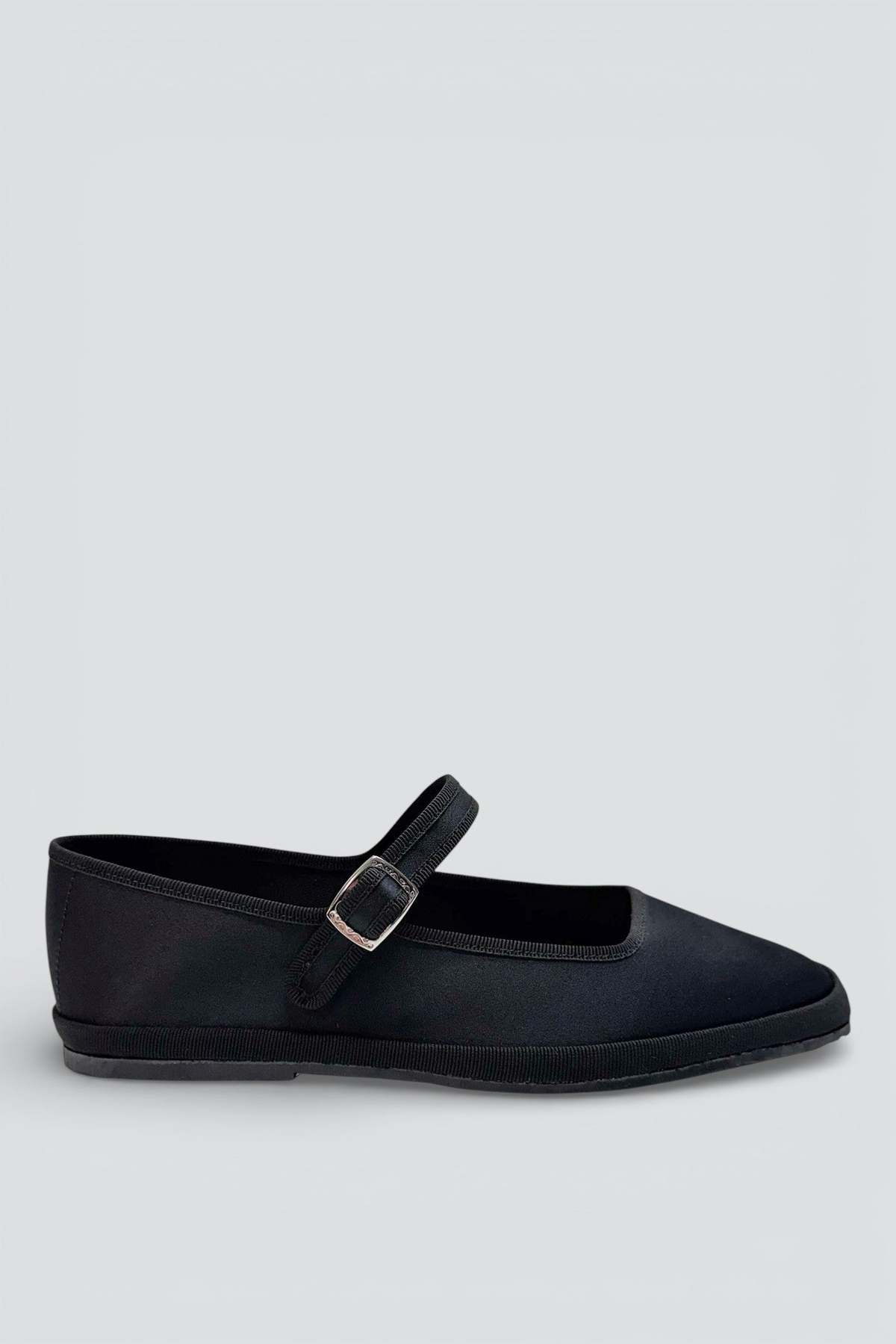 Drogheria Crivellini Black Satin Square Toe Mary Jane Flats - Image 1 of 3