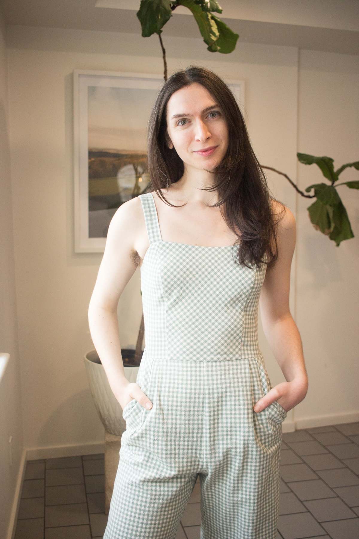 Birds of North America Roadrunner Jumpsuit - Sage Gingham - Image 1 of 9