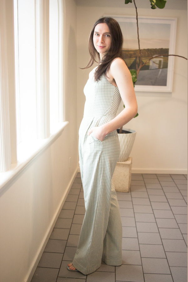Birds of North America Roadrunner Jumpsuit - Sage Gingham