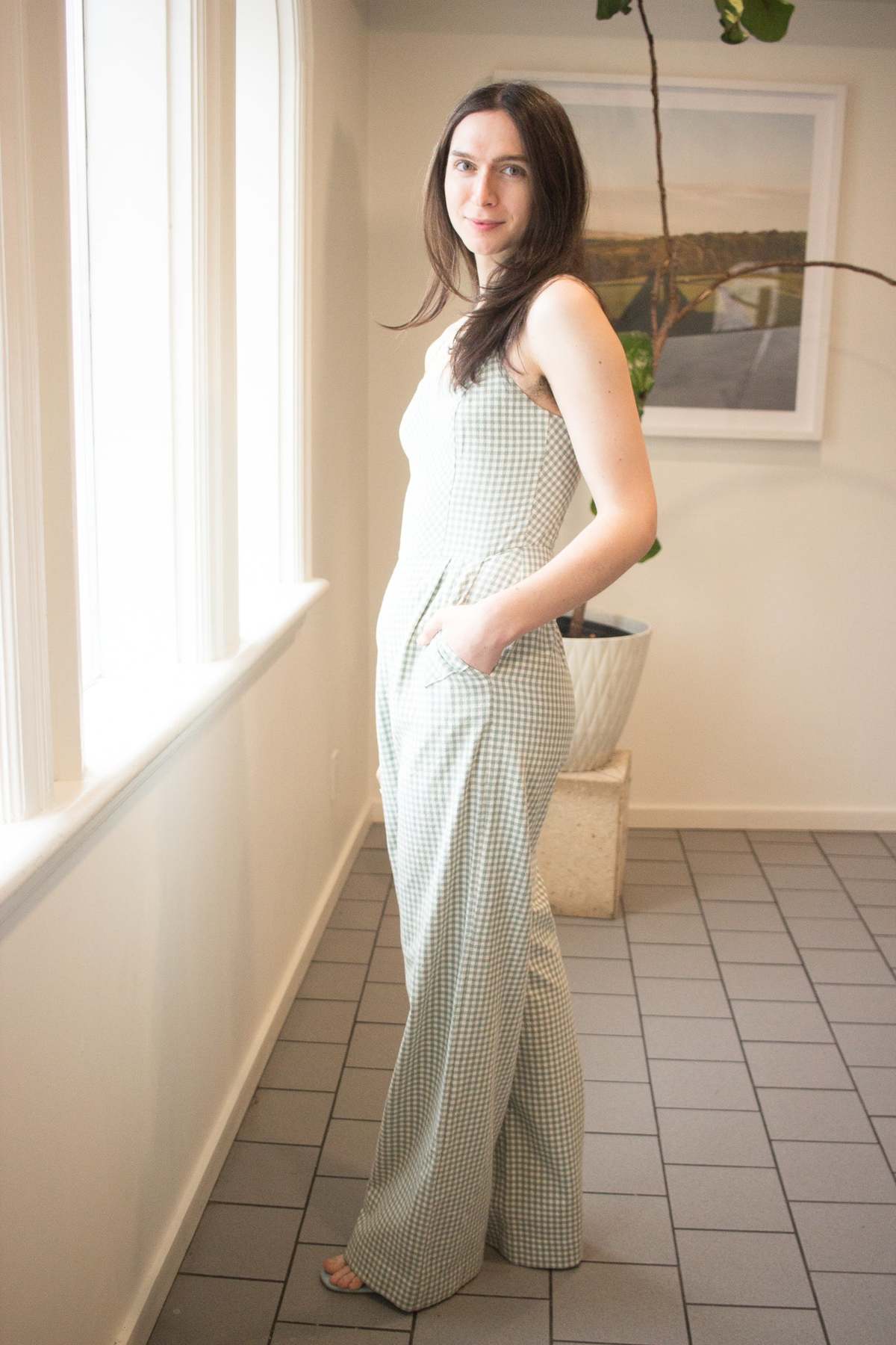 Birds of North America Roadrunner Jumpsuit - Sage Gingham - Image 2 of 9
