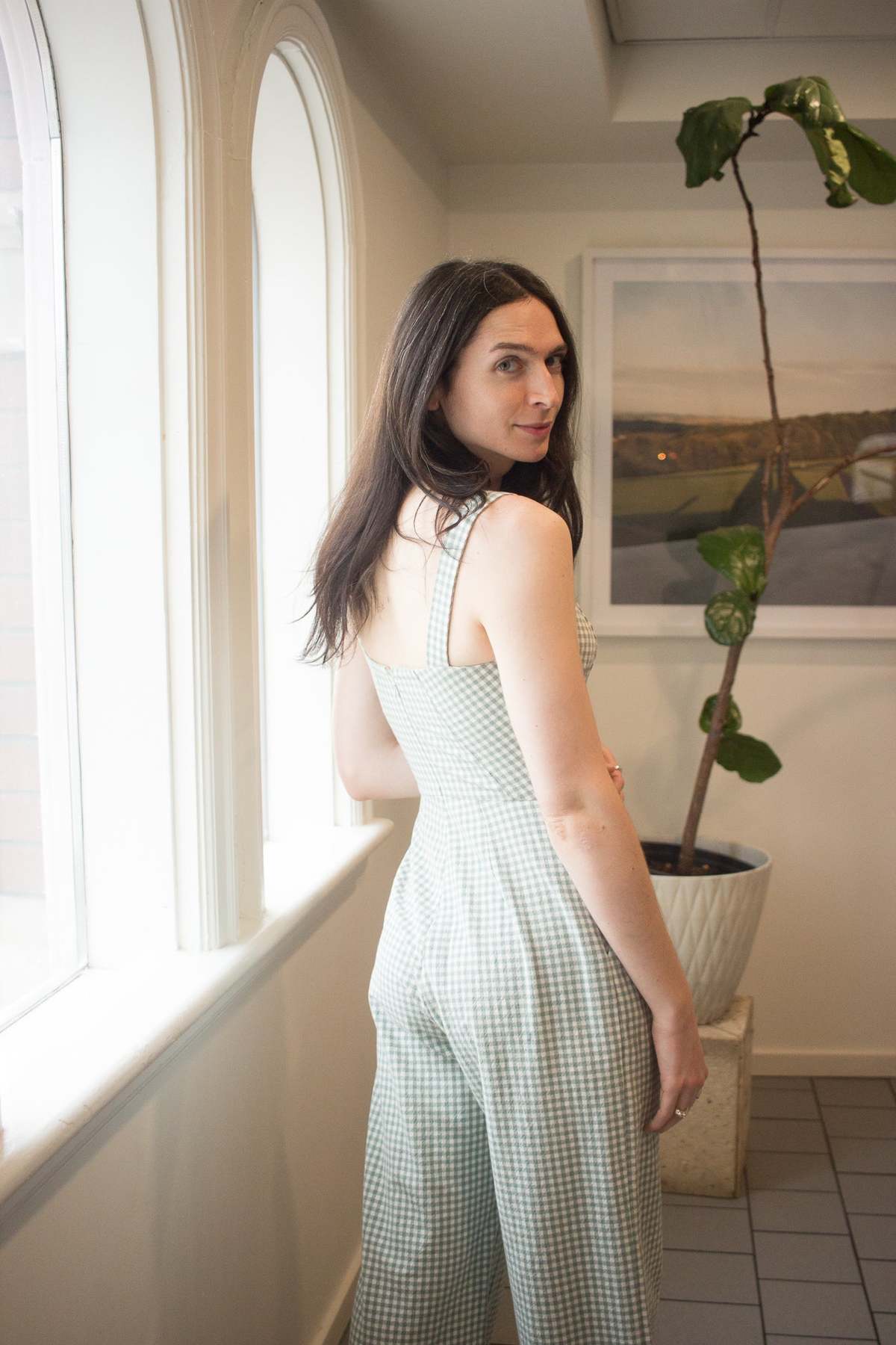 Birds of North America Roadrunner Jumpsuit - Sage Gingham - Image 3 of 9