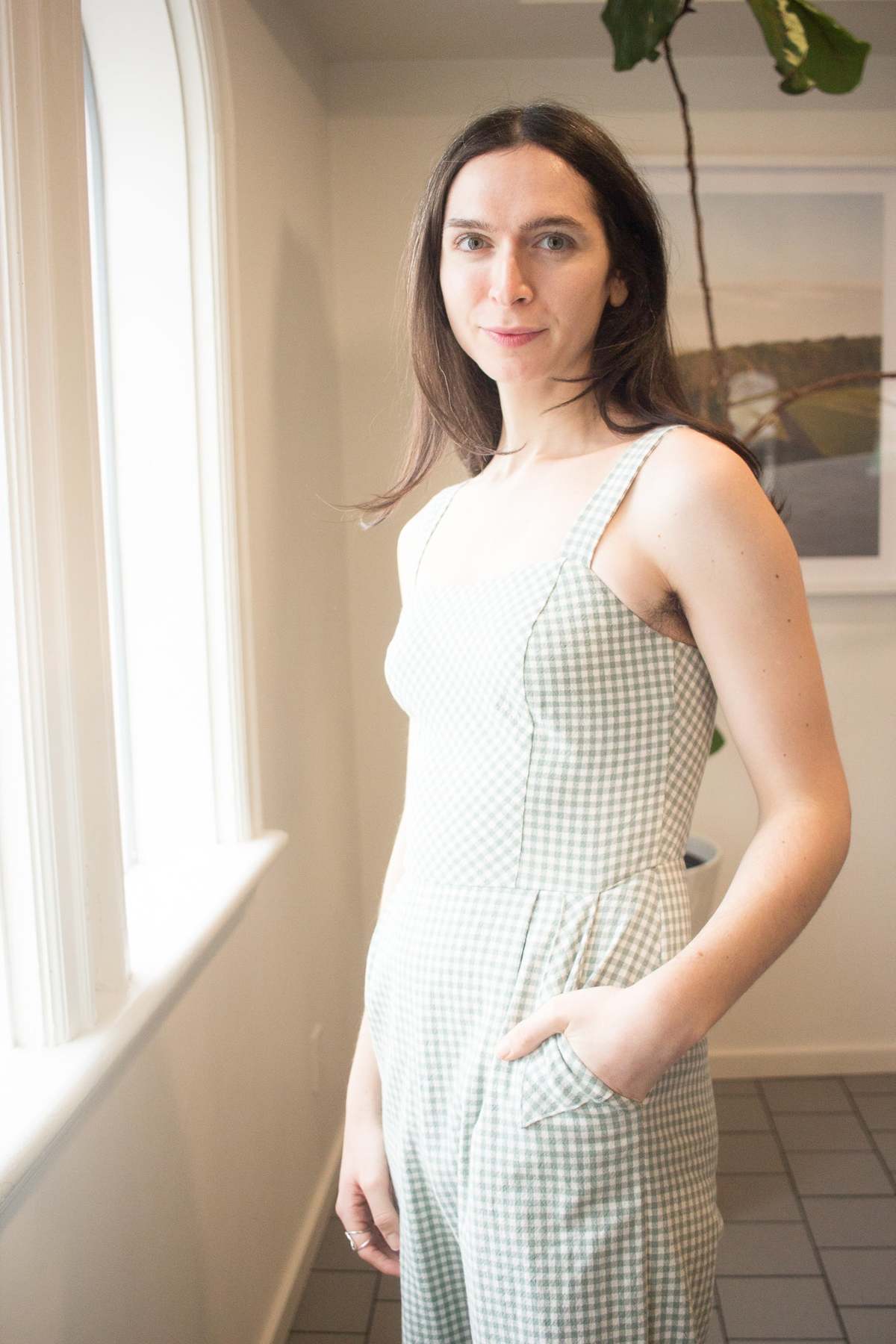 Birds of North America Roadrunner Jumpsuit - Sage Gingham - Image 4 of 9