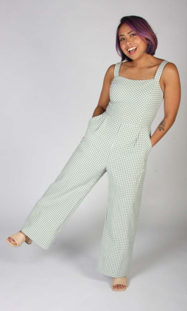 Birds of North America Roadrunner Jumpsuit - Sage Gingham