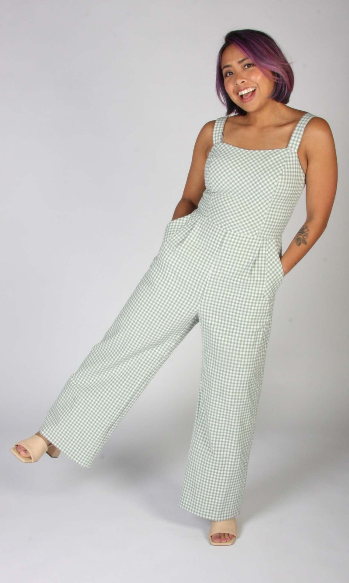Birds of North America Roadrunner Jumpsuit - Sage Gingham - Image 6 of 9