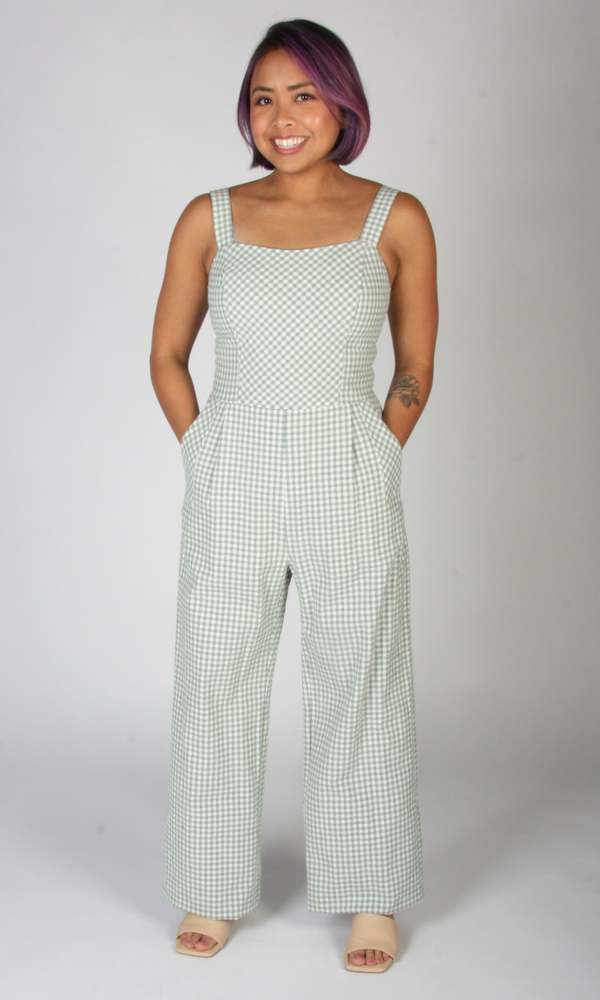 Birds of North America Roadrunner Jumpsuit - Sage Gingham