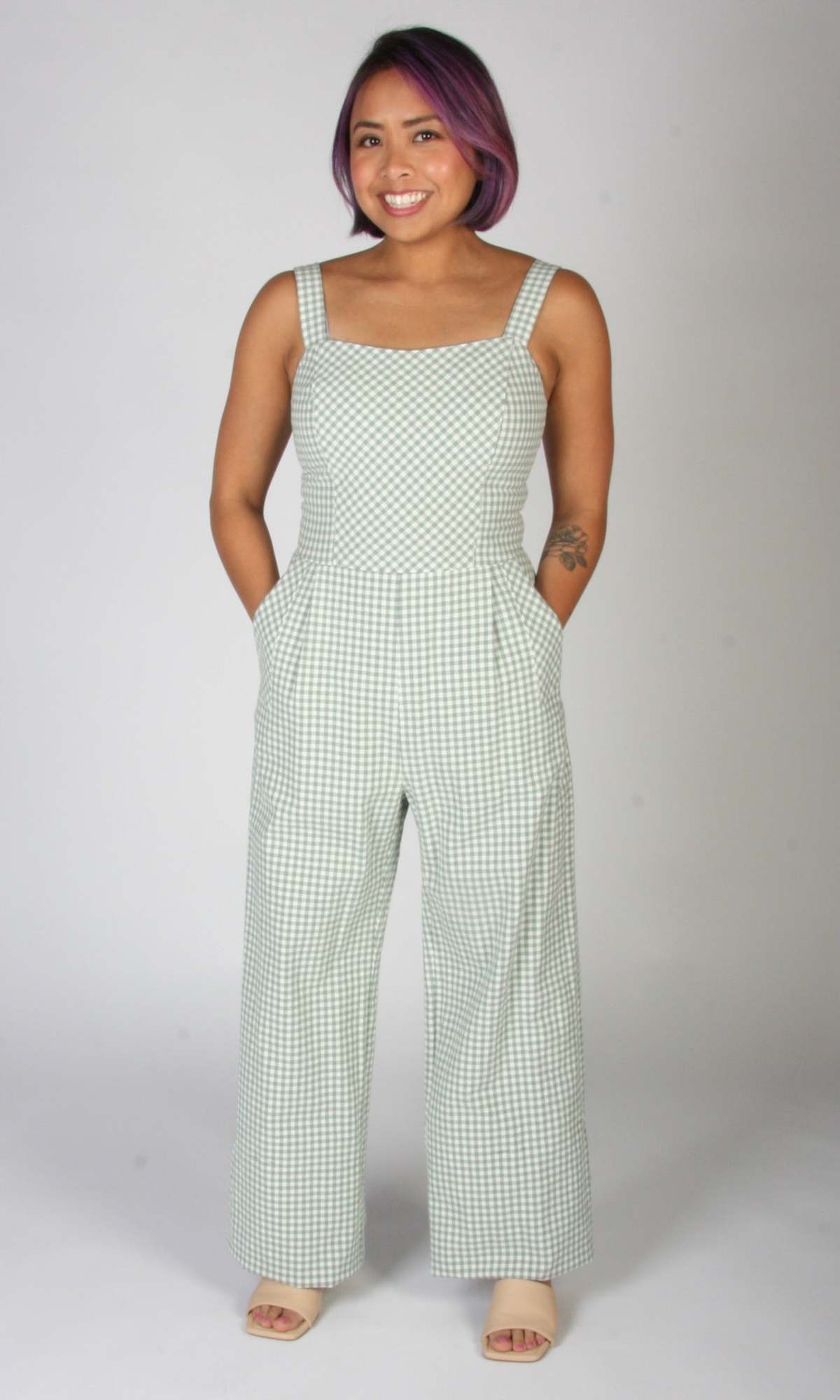 Birds of North America Roadrunner Jumpsuit - Sage Gingham - Image 7 of 9