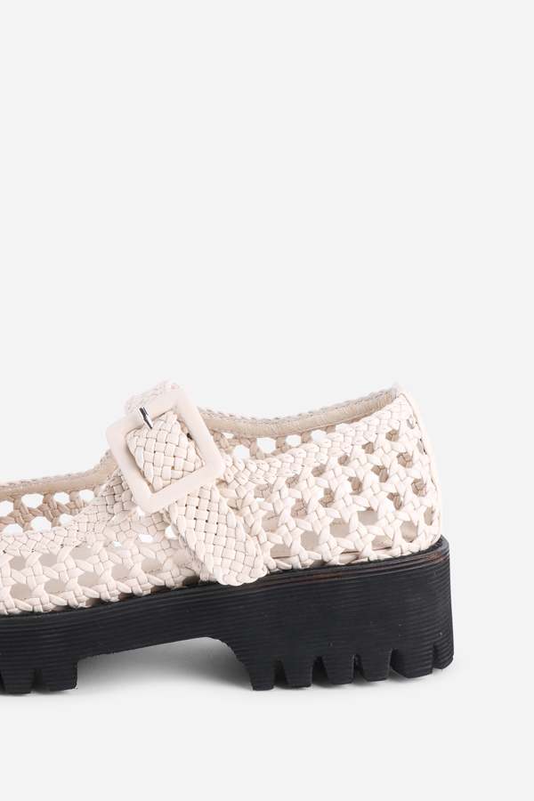 "INTENTIONALLY __________." Veronique Woven Mary Jane Flat