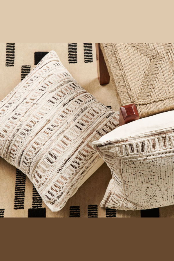 Variously Dahli Hand Embroidered Pillow - Brown