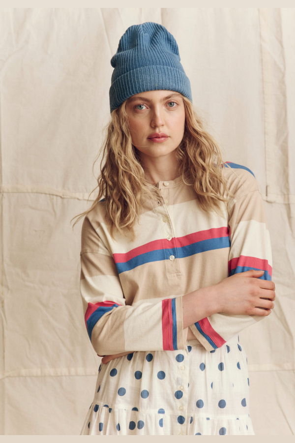 The Great. The Shrunken Henley Study Hall Stripe Top