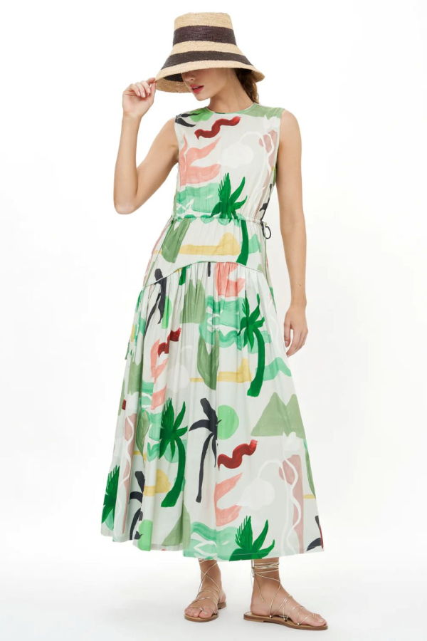 Oliphant Sleeveless Piped Maxi Dress