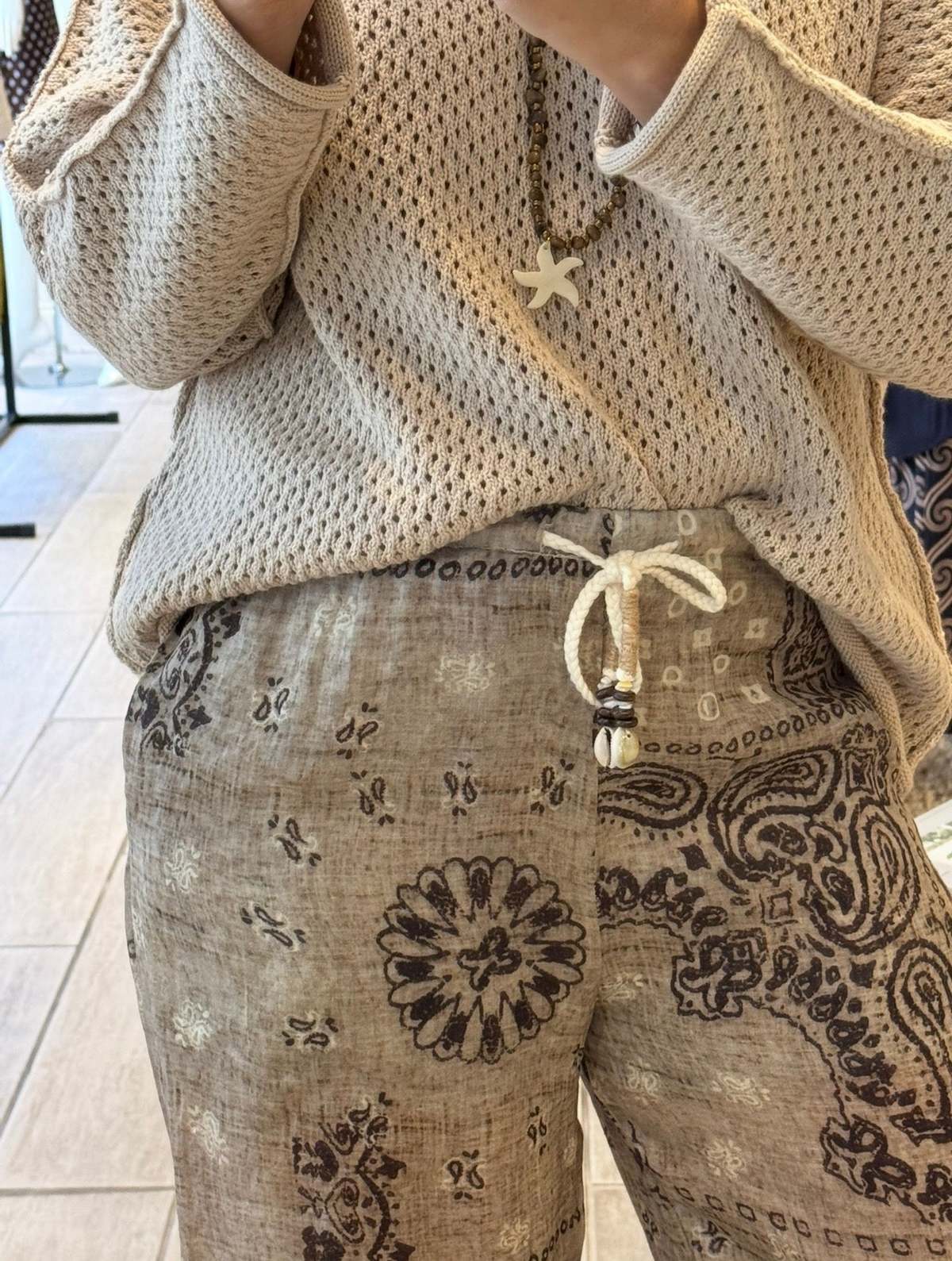 LITTLE LIES Scarf Print Pants - Brown - Image 3 of 3