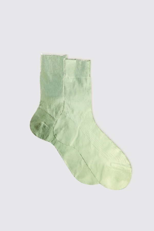 Maria La Rosa One Rib Metallic Sock - Verdino