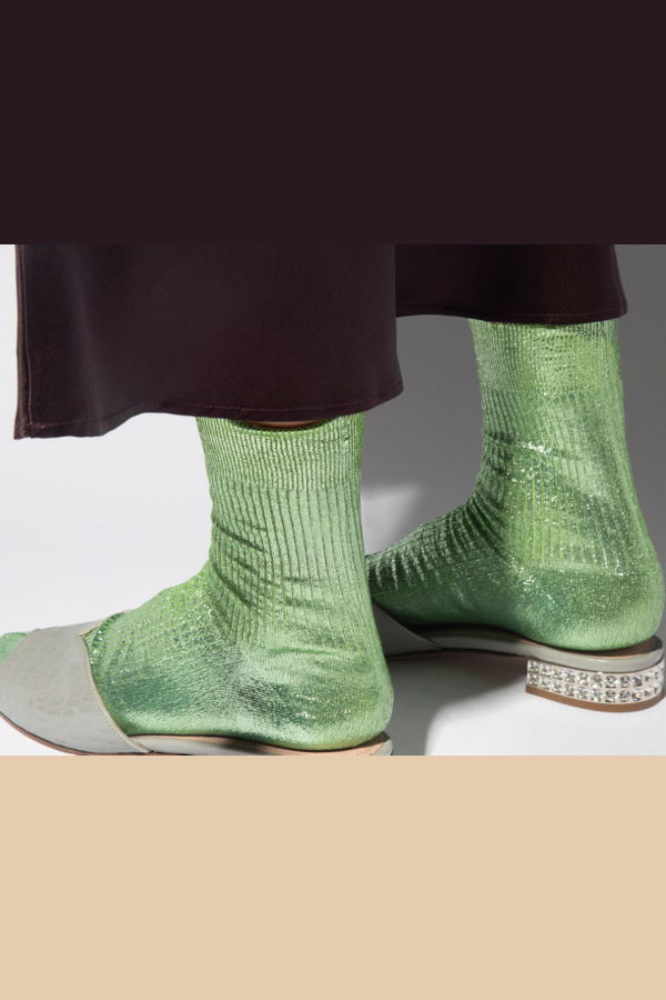 Maria La Rosa One Rib Metallic Sock - Verdino