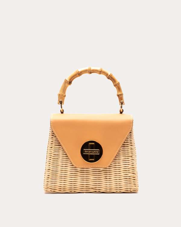 Frances Valentine Mini Midge Basket Wicker w/ Leather Handbag - Toast/Natural