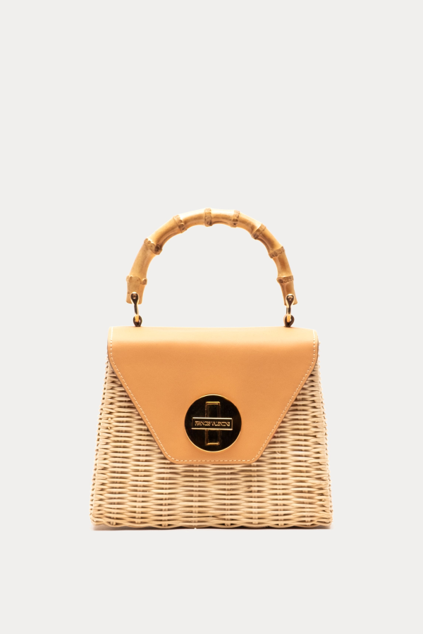 Frances Valentine Mini Midge Basket Wicker w/ Leather Handbag - Toast/Natural