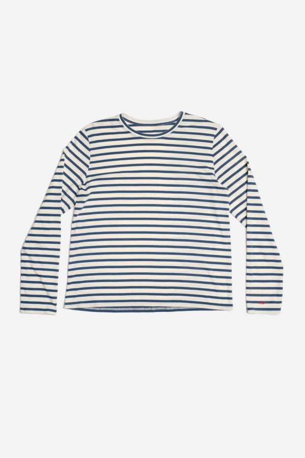 Frances Valentine Long Sleeve Striped Tee Shirt Top - Oyster Thick / Navy Thin