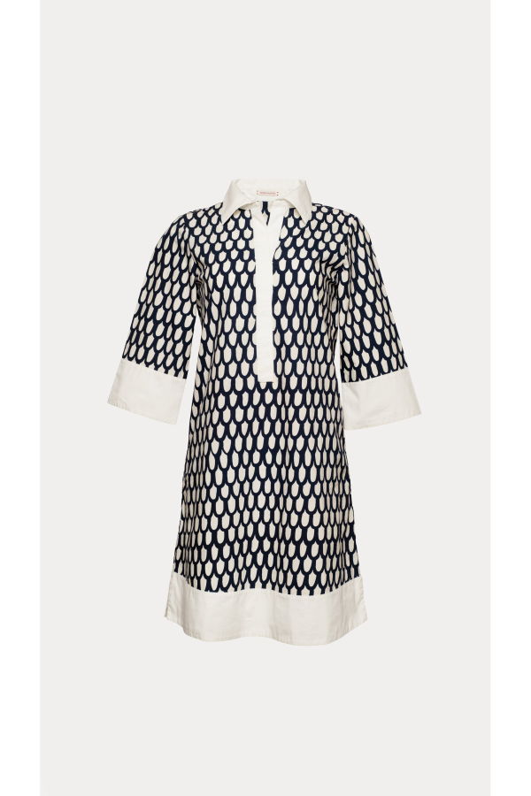 Frances Valentine Tracey Mini Dress Loop Print Cotton Poplin - Navy/Multi